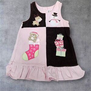 Youngland Girls 18M Christmas Teddy Bear Stocking Reindeer Corduroy Dress A49